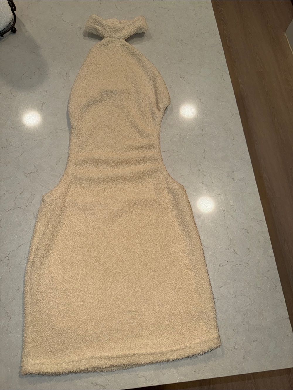 Cream Bouclé Halter Bodycon Mini Dress with Open Back